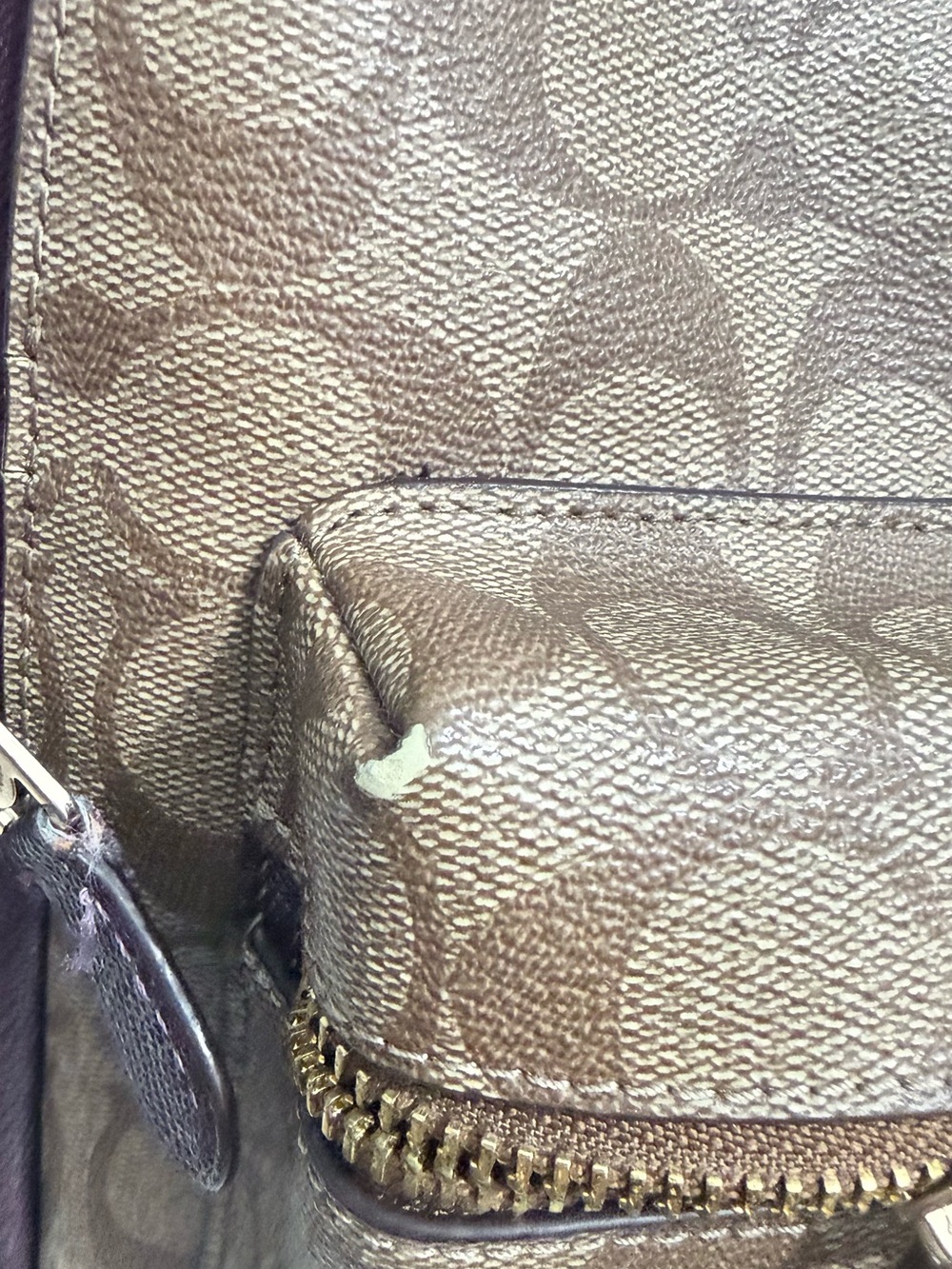 Coach Brown Signature Canvas Backpack and Wallet with Purple Trim - Picture 6 of 6